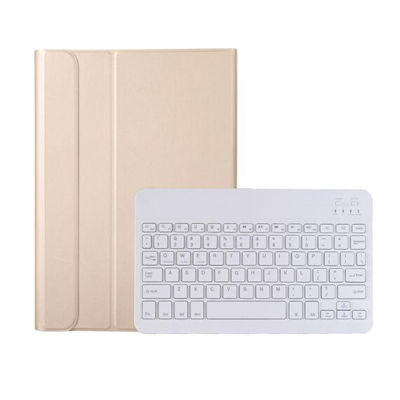 AK10 2 in 1 tastiera Bluetooth rimovibile + custodia in pelle protettiva in pelle di agnello con supporto per Lenovo Qitian K10 TB-X6C6X (oro)
