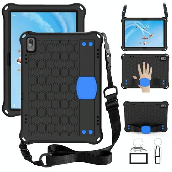 Per Lenovo Tab P10 TB-X705F / L DESIGN DESIGN EVA + PC Materiale Quattro angolo Anti cadere con guscio protettivo piatto con cinturino (nero + blu)