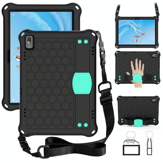 Per Lenovo Tab P10 TB-X705F / L DESIGN DESIGN EVA + PC Materiale PC Quattro angoli Anti Caduta Shell protettiva piatta con cinturino (nero + AQUA)