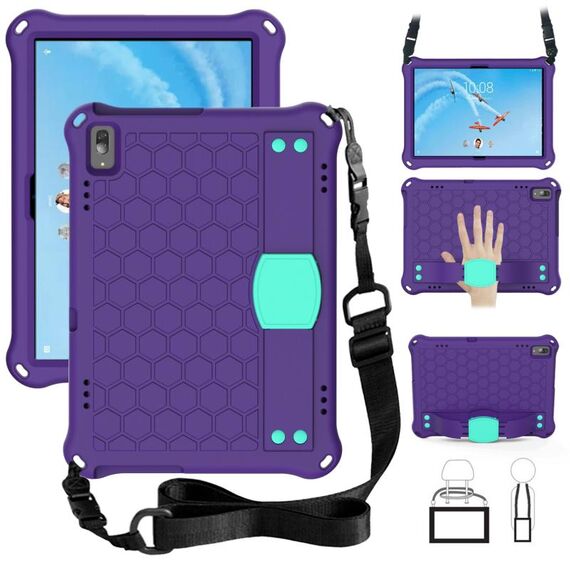 Per Lenovo Tab P10 TB-X705F / L DESIGN DESIGN EVA + PC Materiale Quattro angolari Anti Caduta Shell protettiva piatta con cinturino (viola + AQUA)