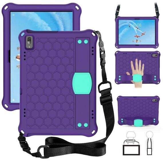 Per Lenovo Tab E10 TB-X104F DESIGN DESIGN EVA + PC Materiale PC Quattro angoli Anti Cadere Appartamento Protezione Appartamento con cinturino (viola + AQUA)