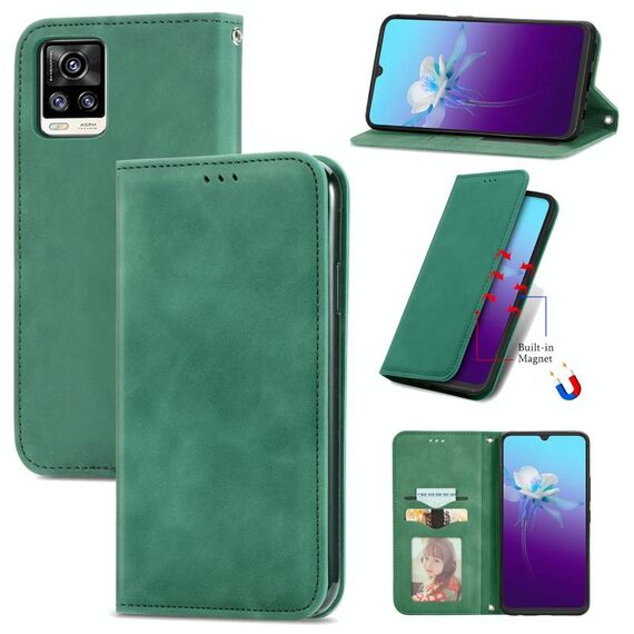 Per Vivo V20 2021 Retro Skin Feel Business Business Business Horizontal Horizontal Custodia in pelle con supporto e carta Slot & Portafoglio e cornice (verde)