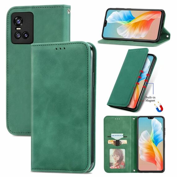 Per vivo S10 / S10 Pro Retro Skin Feel Business Business Magnetic orizzontale flip custodia in pelle con supporto e carta Slot e portafoglio e cornice fotografica (verde)