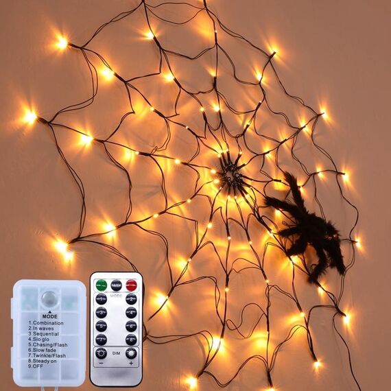 Lampada a LED Spider Web con telecomando Atmosfera di Halloween Atmosphere Puntelli, Potenza: BATTERY Box