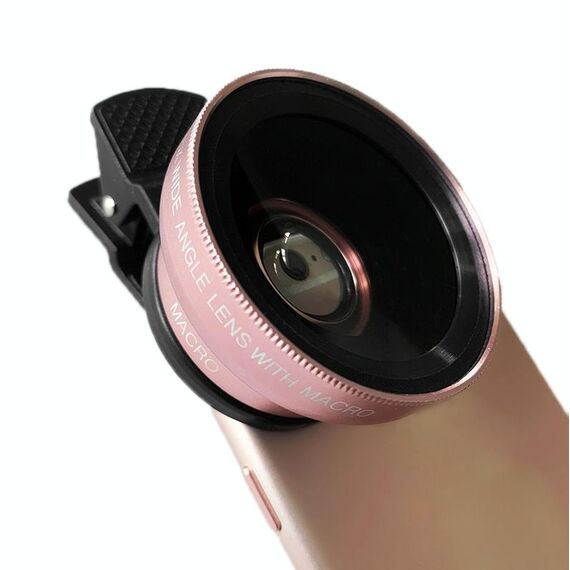 2 pezzi 0.45x Macro combinazione a macroistruzione ad angolo ultra-grandangolare Lente esterna con clip (oro rosa)