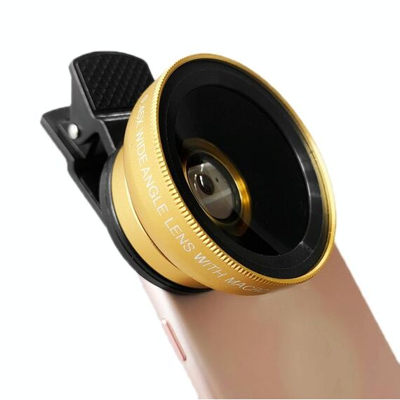 2 pezzi 0.45x Macro combinazione a macroistruzione ad angolo ultra-grandangolare Lenti esterni con clip (oro)