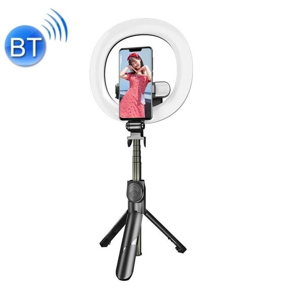 XT18S + multi-funzione Bluetooth wireless LED Doppia Fill Light Live Treppiede Mobile Phone Selfie Stick (Nero)