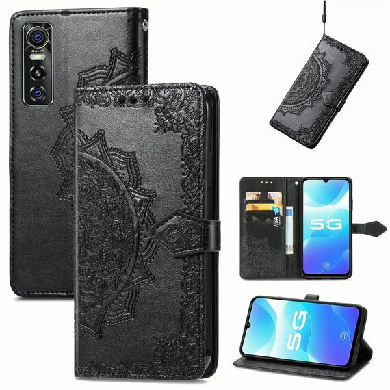 Per vivo S7 E Mandala Pattern Growlacing Case in pelle a flip orizzontale con supporto e carta Slot & Portafoglio e cordino (nero)