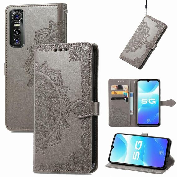 Per Vivo S7 E Mandala Pattern Embossing Cassa orizzontale in pelle flip con supporto e carte Slot & Portafoglio e cordino (grigio)