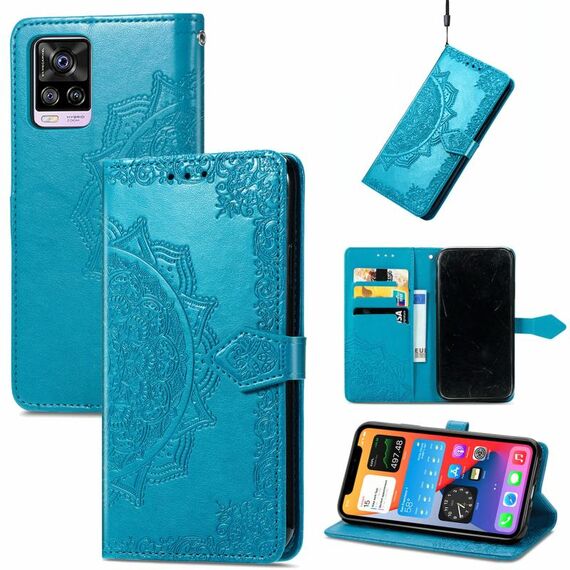 Per vivo S7 Mandala Embossing Pattern Cassa in pelle flip orizzontale con supporto e carte e portafoglio e cordino (blu)