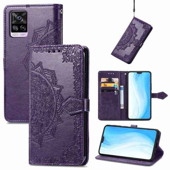 Per vivo S7 Mandala Embossing Pattern Custodia in pelle flip orizzontale con supporto e carte Slot & Portafoglio e cordino (viola)