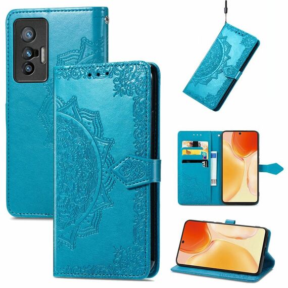 Per vivo X70 Mandala Embossing Pattern Cassa in pelle a flip orizzontale con supporto e carte Slot & Portafoglio e cordino (blu)