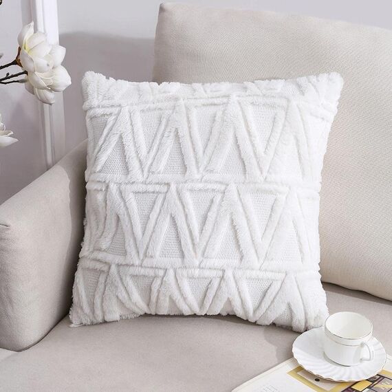Cuscino peluche a due lati cuscino per divano cuscino federa, dimensioni: 45x45cm senza nucleo (triangolo bianco)