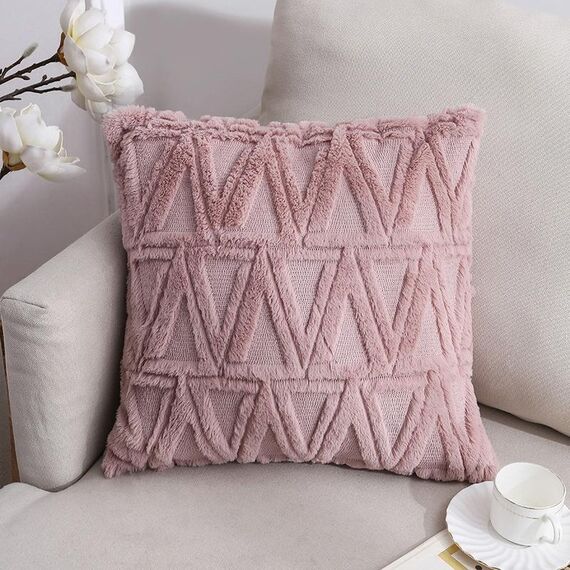 Double-lated Peluche Peluche Home Divano Cuscino Federa, Dimensioni: 45x45cm senza nucleo (triangolo rosa)