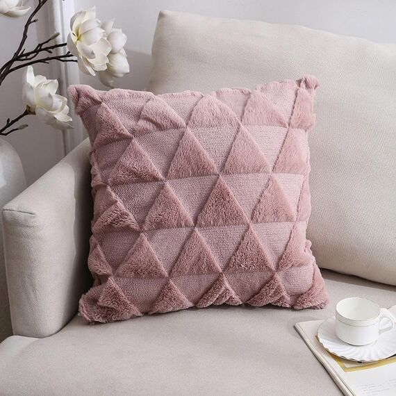Peluche a doppia lati Peluche Home Divano cuscino federa, dimensioni: 45x45cm senza nucleo (triangolo rosa positivo)