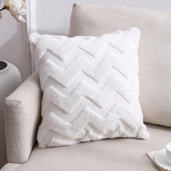 Double-lated Peluche Pillow Home Divano Cuscino Federa, Dimensioni: 45x45cm Federa + Core (White Big Waves)