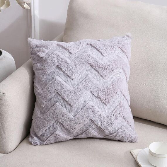 Double-lated Peluche Pillow Home Divano Cuscino Federa, Dimensioni: 45x45cm Pillowcase + Core (Grigio Big Waves)
