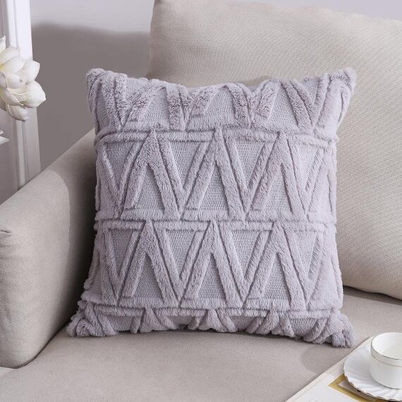 Double-lated Peluche Pillow Home Divano Cuscino Federa, Dimensioni: 45x45cm Pillowcase + Core (triangolo grigio)