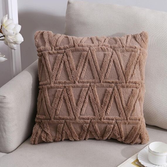Double-lated Peluche Pillow Home Divano Cuscino Federa, Dimensioni: 45x45cm Pillowcase + Core (triangolo marrone)