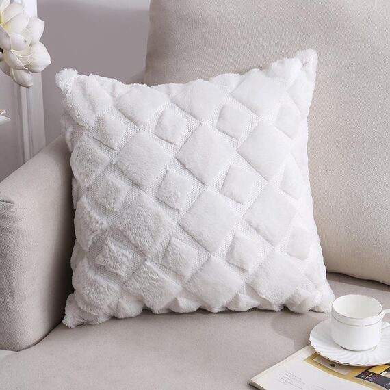 Peluche a doppia faccia cuscino per divano cuscino cuscino federa, misura: 45x45cm federa + nucleo (quadrato bianco)