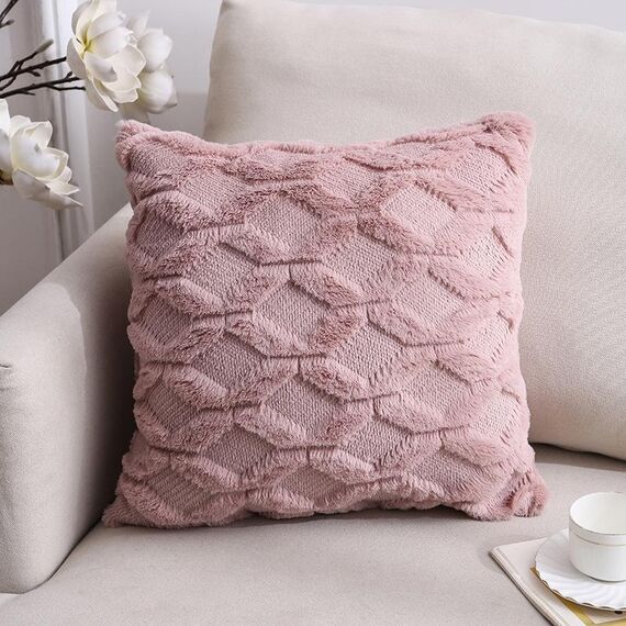 Double-lated Peluche Pillow Home Divano Cuscino Federa, Dimensioni: 45x45cm Federa + Core (Rifinitura rosa)
