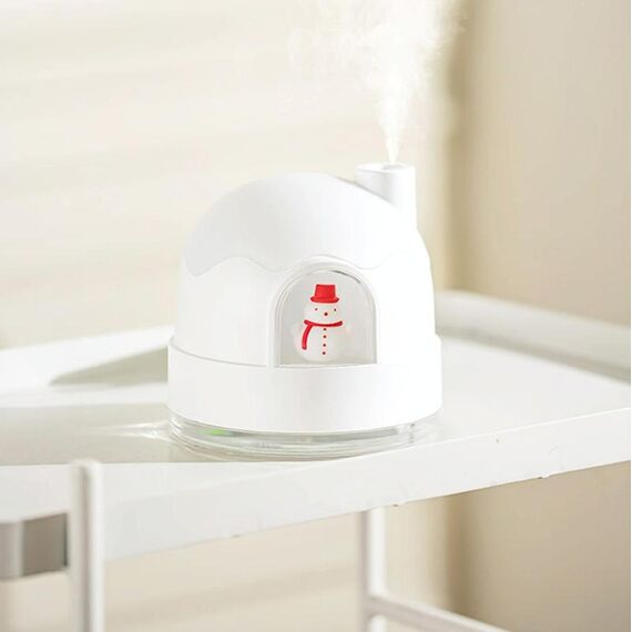Zay-H006 Plug-in Pupazzo di neve Umidificatore Night Light USB Muto Carino Desktop Air Mini Atomizzatore Umidificatore d'aria (Bianco)