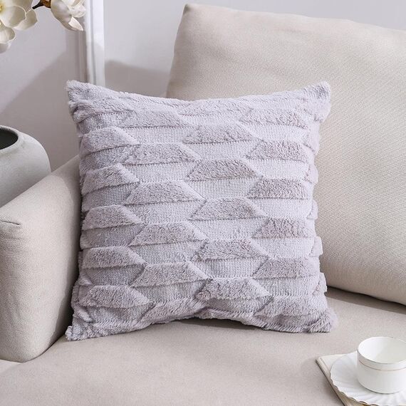 Double-lated Peluche Pillow Home Divano Cuscino Federa, Dimensioni: 45x45cm Pillowcase + Core (Grey Boat)