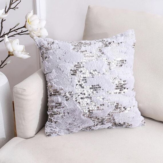 Federa in peluche in peluche a doppia lati + cuscino Home Soggiorno Divano Cuscino, Specifiche: 40x40cm (39 Paillettes per fulmini bianco)