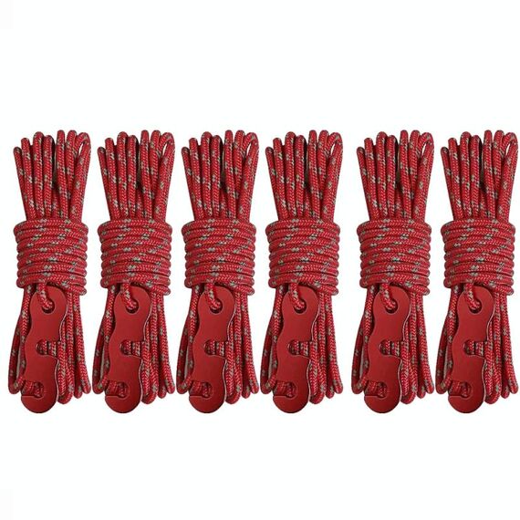 4m x 6 rotoli da campeggio all'aperto tenda tenda a baldacchino corda del vento luminosa multifunzione multi-funzione corda del vento tenda fibbia tenda corda fissa (rosso fibbia-rosso)