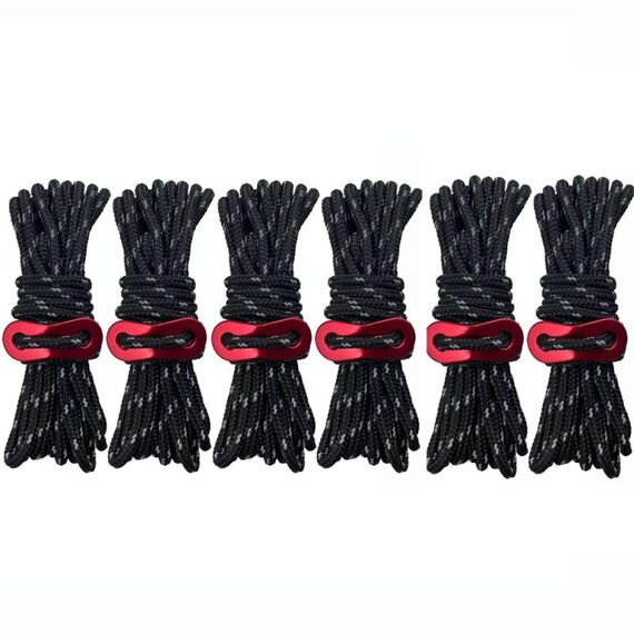 4m x 6 rotoli da campeggio all'aperto tenda a baldacchino corda del vento a corda luminosa multi-funzione corda del vento tenda fibbia corda fissa (figura 8 fibbia-nera)