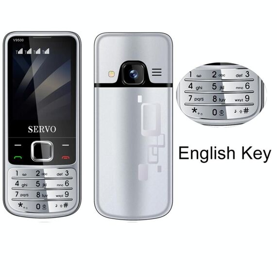 Servo V9500 Telefono cellulare, chiave inglese, 2,4 pollici, Spredrum SC6531CA, 21 tasti, supporto Bluetooth, FM, Suono magico, Torcia elettrica, GSM, Quad SIM (Argento)