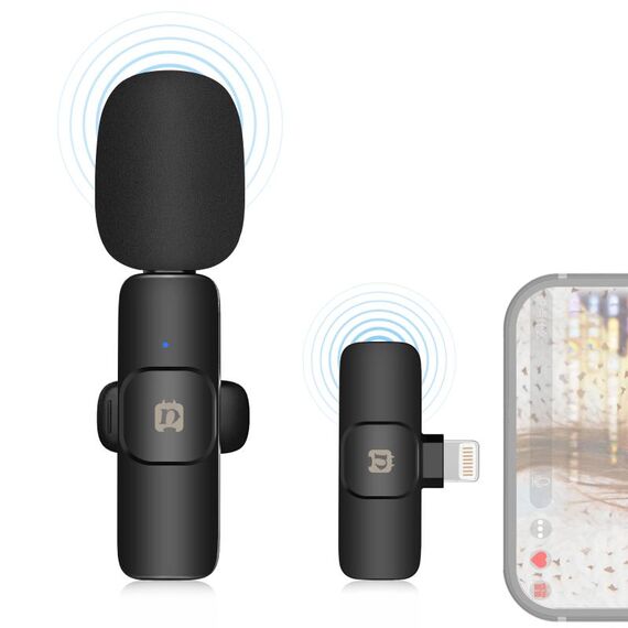 PULUZ LIVE BREADCAST Vlogging Bluetooth Lavalier Microfono con ricevitore di interfaccia a 8 pin (nero)