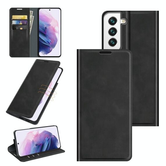 Per Samsung Galaxy S22 5G Custodia in pelle magnetica business retrò-pelle con supporto e carta Slot & Portafoglio (nero)