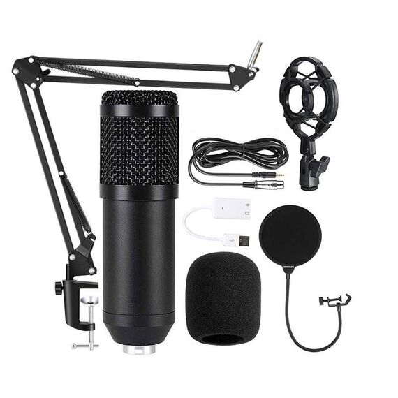 Microfono con condensatore BM800 Set con scheda audio USB (netto nero e nero)
