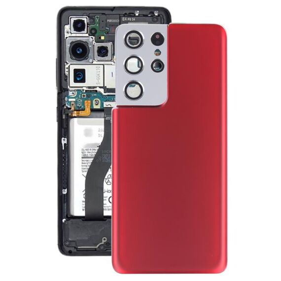 Coperchio posteriore della batteria con coperchio dell'obiettivo della fotocamera per Samsung Galaxy S21 Ultra 5G (rosso)