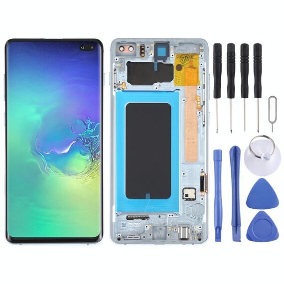 Schermo LCD Super AMOLED originale per Samsung Galaxy S10+ Digitizer Assemblaggio completo con cornice (blu)