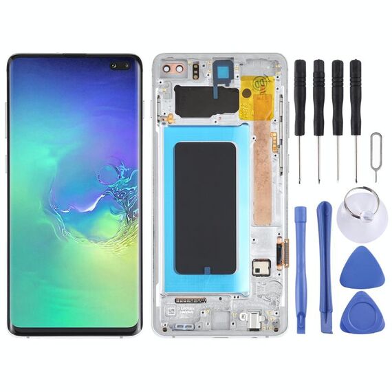 Schermo LCD Super AMOLED originale per Samsung Galaxy S10+ Digitizer Assemblaggio completo con cornice (argento)