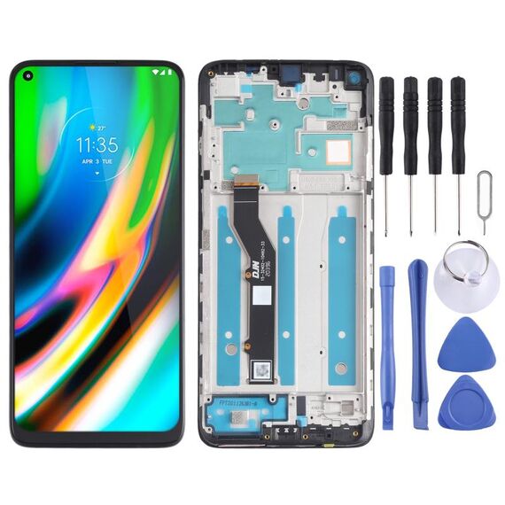 Schermo LCD TFT per Motorola Moto G9 Plus XT2087-1 Digitizer Assemblaggio completo con cornice (nero)