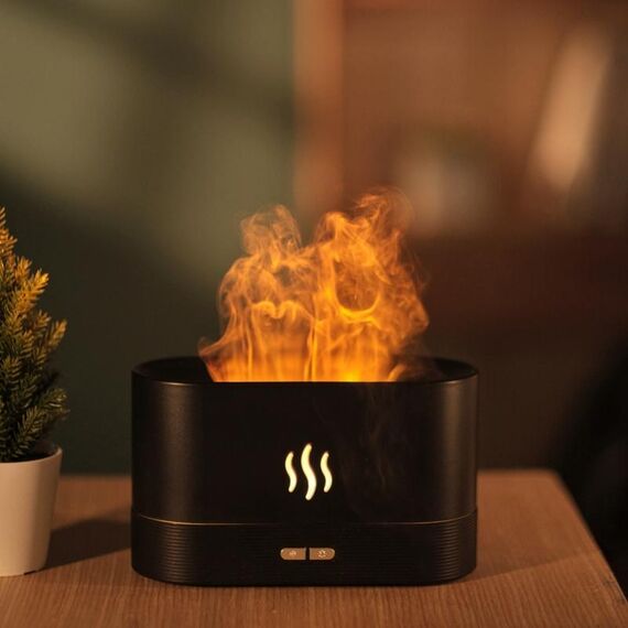 Umidificatore della luce notturna del diffusore dell'aroma della fiamma (nero)