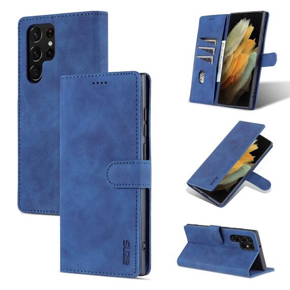 Per Samsung Galaxy S22 Ultra 5G Azns Skin Feel custodia in cuoio orizzontale flip in pelle di vitello (blu)