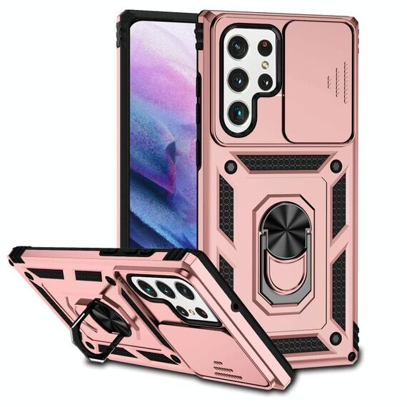Per Samsung Galaxy S22 Ultra 5G Sliding Camshield Portabicchiere portafoglio (oro rosa)