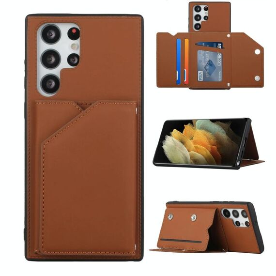 Per Samsung Galaxy S22 Ultra 5G Skin Feel PU + TPU + Cassa del telefono PC con slot per schede (Brown)