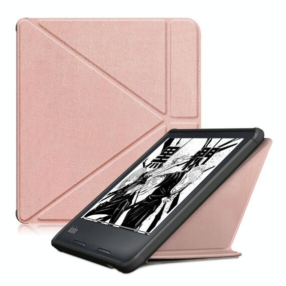 Custodia per tablet multi-pieghevole in pelle per KOBO Libra2 2021 (oro rosa)