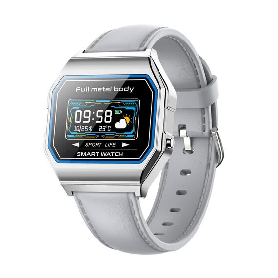 KW18 IP67 0.96 inch Leather Watchband Color Screen Smart Watch(Grey)