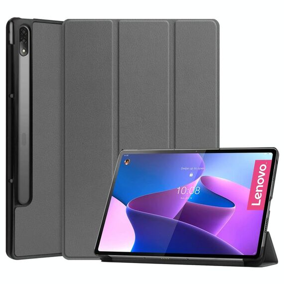 Per Lenovo Tab P12 Pro 12.6 Porta a tre pieghevole Custer Texture in pelle Tablet Case (grigio)