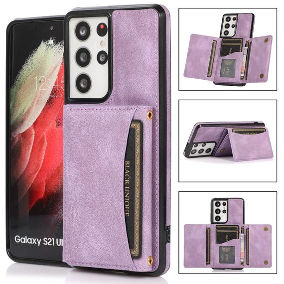 Per Samsung Galaxy S21 Custodia per cellulare Ultra Three-Piegata con slot e portafoglio e portafogli per carte (viola)