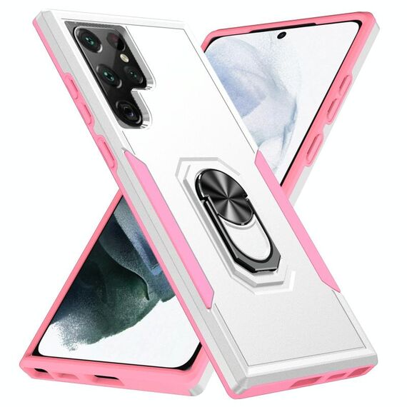 Per Samsung Galaxy S22 Ultra 5G Pioneer Armour Heavy Duty PC + porta telefono TPU (bianco)