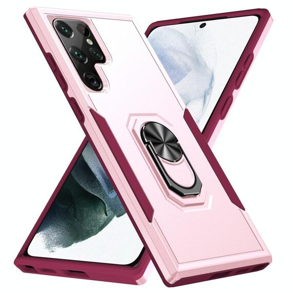 Per Samsung Galaxy S22 Ultra 5G Pioneer Armor Heavy Duty PC + Portabicchiere TPU Cassa del telefono (rosa)