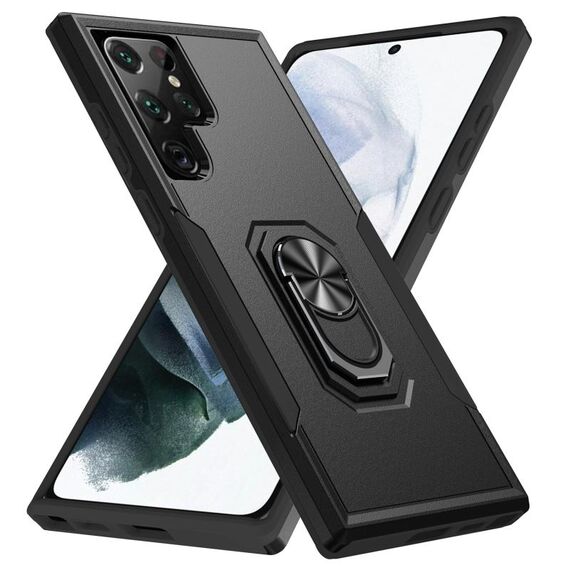 Per Samsung Galaxy S22 Ultra 5G Pioneer Armor Heavy Duty PC + porta telefono TPU (nero)