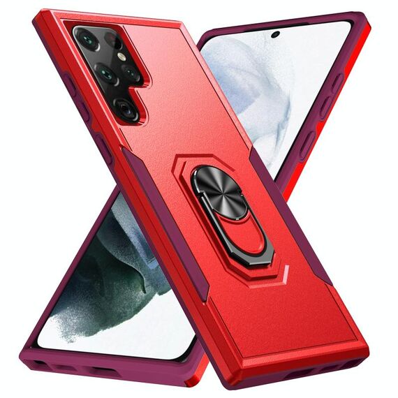 Per Samsung Galaxy S22 Ultra 5G PIONEER ARMOR Heavy Duty PC + porta telefono TPU (rosso)